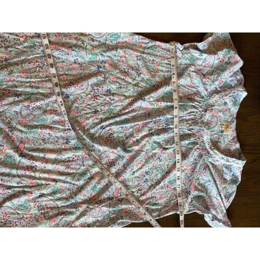 Aria Collection Nightgown 100% Cotton Jersey Paisley Blue Pink Romantic L 12-14 - Picture 6 of 7